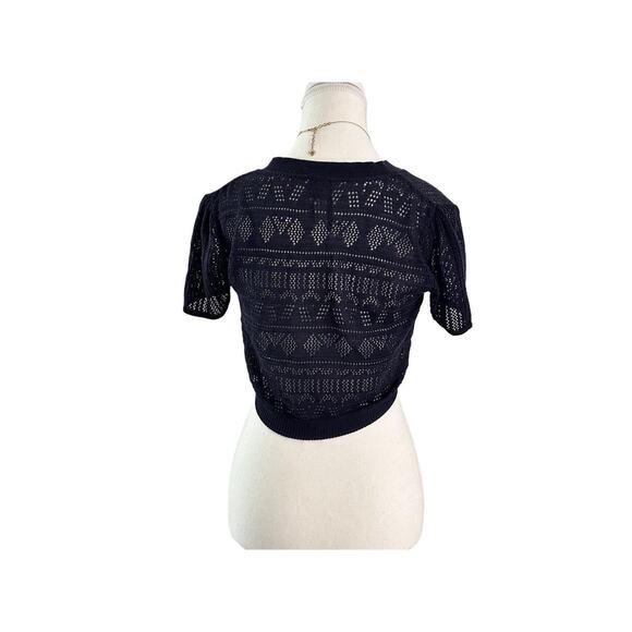 So It Is Size Medium Knitted Crotchet Bolero Shrug  Short Sleeve (Navy Blue) - Picture 2 of 4